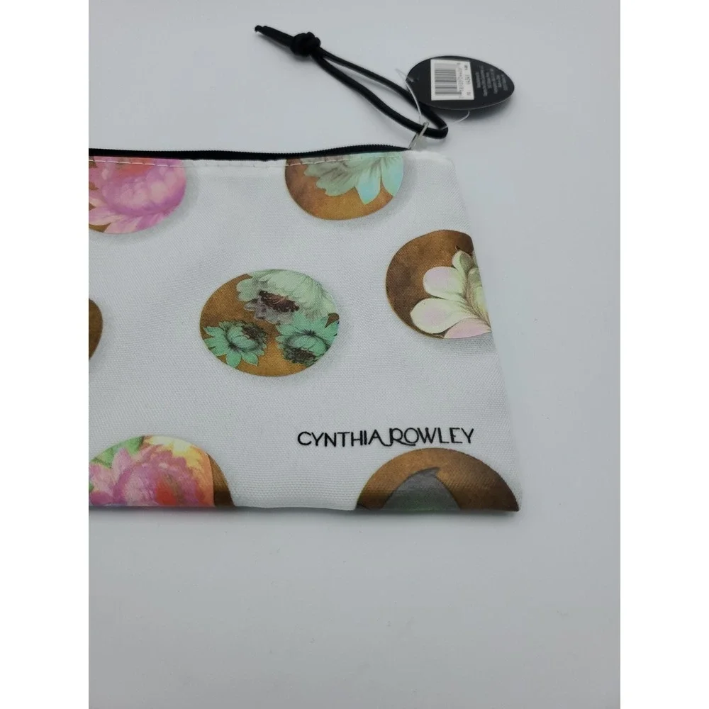 Cynthia‎ Rowley Makeup Bag White Floral Dots Clutch Cosmetic Pencil Pouch